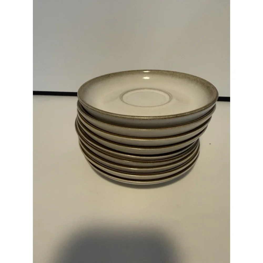 Vintage Denby England Stoneware Saucers Set of 9‎ Brown Rim 6